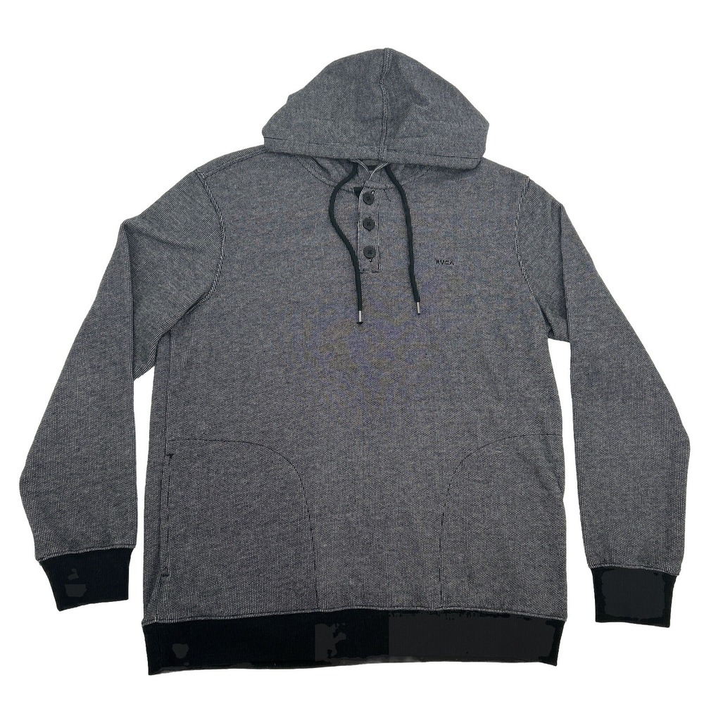 RVCA Shirt Mens Large Black White Geometric Henley Drawstring Hoodie Long Sleeve